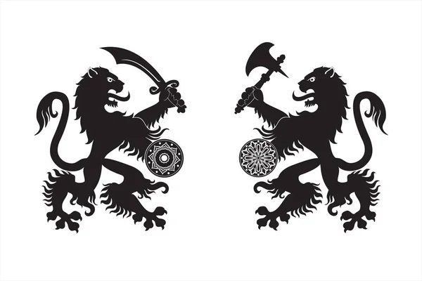 Armed Heraldic Lions — Stock Vector