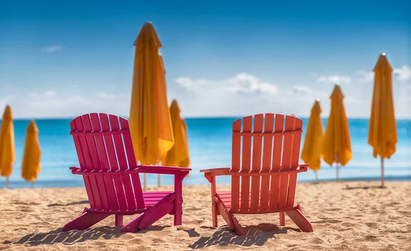 Twee ligstoelen op het strand — Stockfoto