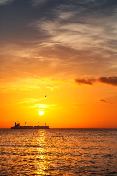 Navio de carga com contentores à luz do nascer do sol — Fotografia de Stock