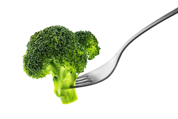 Furculiță cu broccoli izolat pe alb — Fotografie, imagine de stoc