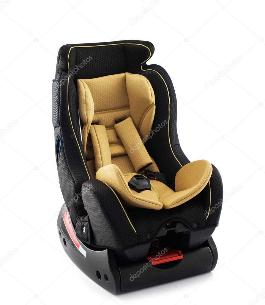 Children's automobile armchair isolated on a white background