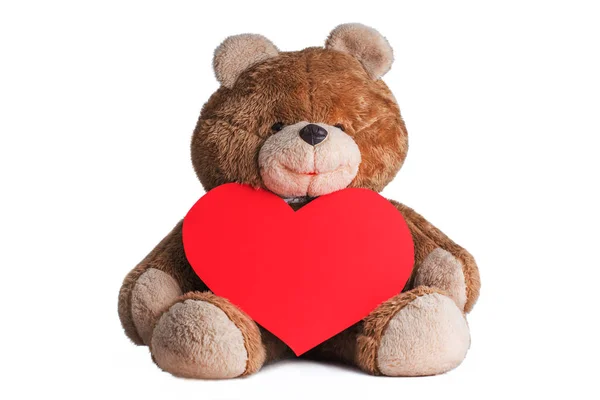 Ursinho de pelúcia com coração vermelho — Fotografia de Stock