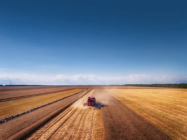 Vista aerea della mietitrebbiatrice raccolta macchine agricole — Foto Stock