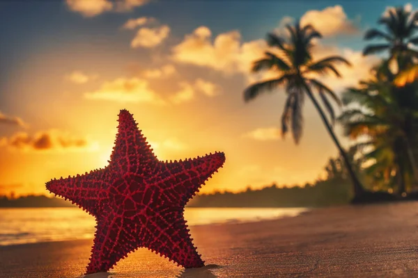 Starfish na praia ao nascer do sol — Fotografia de Stock