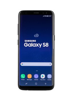 Varna, Bulgaristan - 11 Mayıs 2017: Stüdyo çekim siyah bir Samsung 