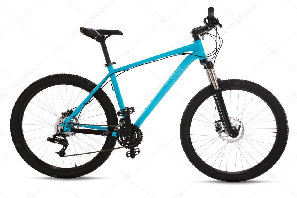 Blue mountain bike isolated on white background