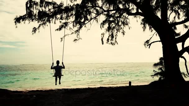 Man on the swing on tropical island beach Punta Cana, República Dominicana — Vídeo de Stock