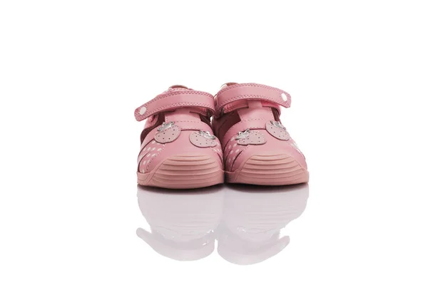 Orthopedic leather baby girl summer sandals isolated on white — Stock Photo, Image