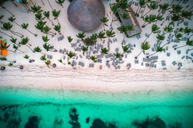 Aerial view of tropical island beach clipart