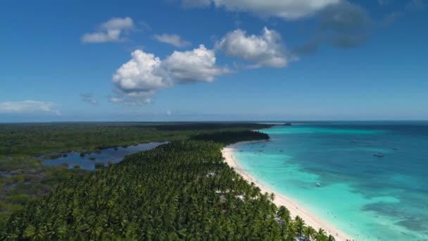 Aerial view of tropical island beach, Dominican Republic. Baravo resort, Punta Cana. — Stock Video