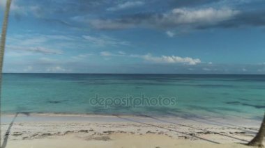 Punta Cana playa. Tropik ada plaj ve palmiye ağaçlarının havadan görünümü