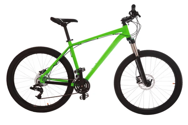Зеленый горный велосипед на белом фоне — стоковое фото