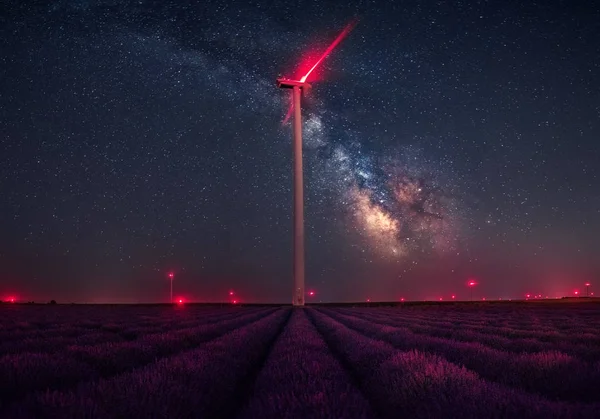 Milky Way over lavender fields, — Stock Photo, Image