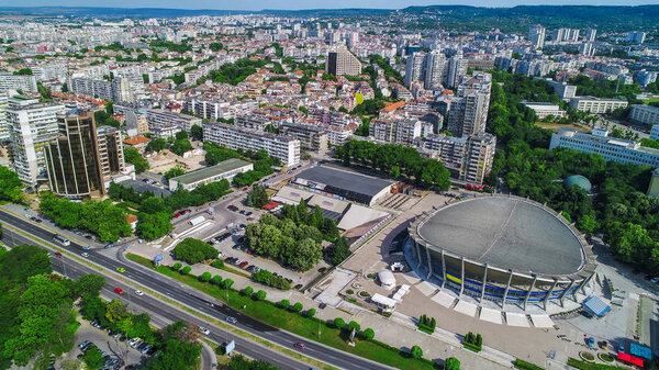 Varna 2017 at summer time, aerial view near the sea garden and c