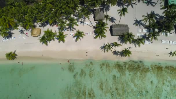 Letecké video přes tropický ostrov beach Punta Cana, Dominikánská republika — Stock video