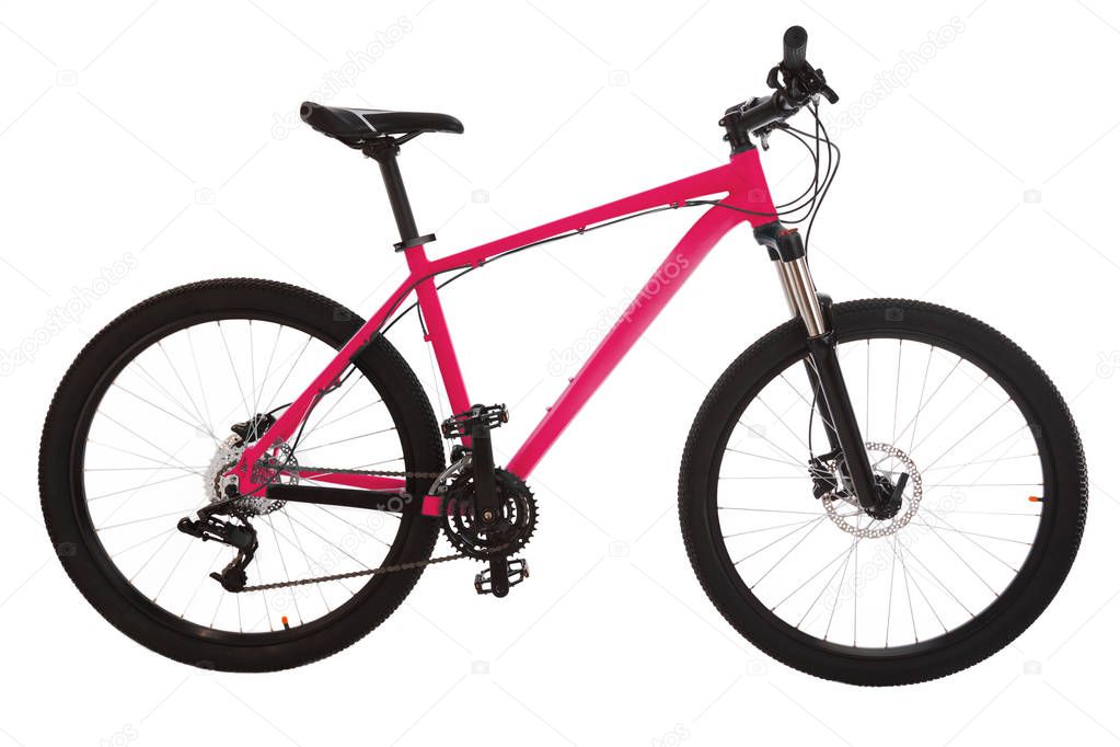 Green mountain bike isolated on white background