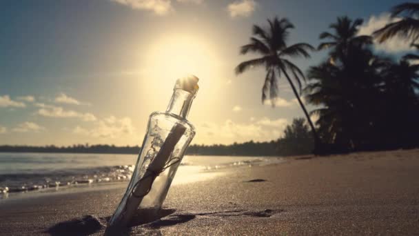 Punta Cana, Dominikanska republiken. Flaska med en massage på stranden vid tropisk ö. — Stockvideo