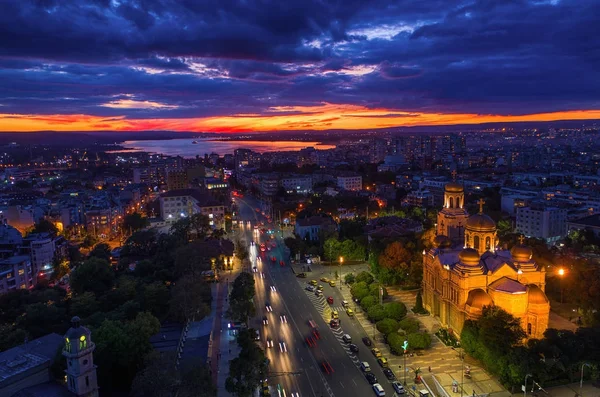 Aerial view of Varna at sunset — Stock Photo, Image