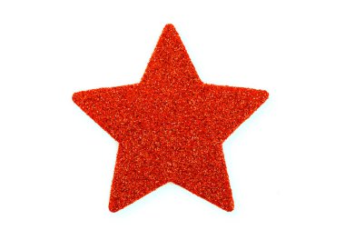 Kırmızı Noel yıldızı, üzerinde beyaz izole Noel süs