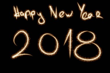 siyah arka planda, yeni yıl ışıltı havai fişek ile yazılı 2018