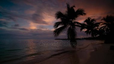 Gün batımı deniz görünümü nd tropik ada plaj. Punta Cana resort. Dominik Cumhuriyeti