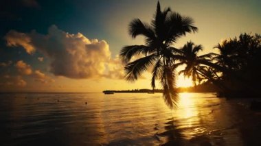 Gündoğumu deniz görünümü ve tropik ada plaj Punta Cana, Dominik Cumhuriyeti için