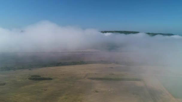 Vue aérienne aérienne sur les champs agricoles et le brouillard en Europe 