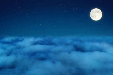Gece gökyüzünde yıldızlar ve ay bulutların üzerinde