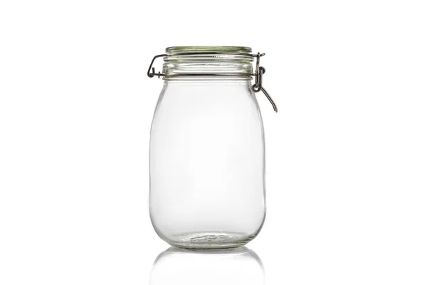 Empty liter glass jar isolated on white — Stock Photo, Image