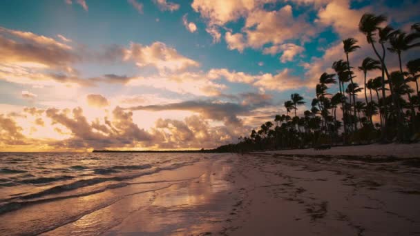 Piękny Wschód Słońca Wideo Tropikalnej Plaży Bavaro Ośrodek Punta Cana — Wideo stockowe