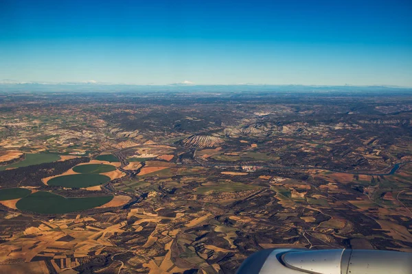 Farmed fields aerial view from airplane near Madrid, Spain — Stock Photo, Image