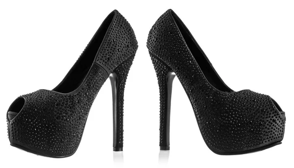 Black female high heels shoes isolated — Stock Photo, Image