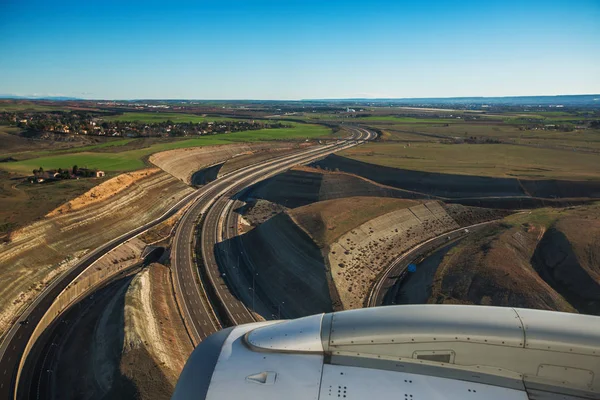 Farmed fields aerial view from airplane near Madrid, Spain — Stock Photo, Image