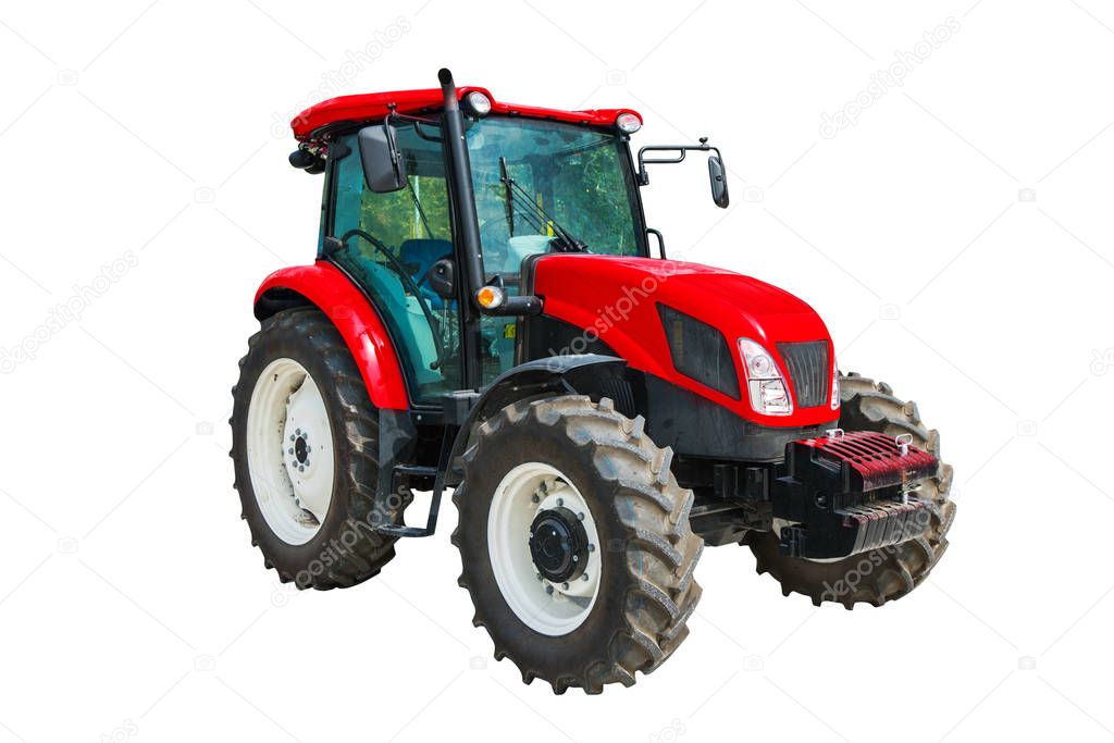 Agricultural tractor isolated on white background, clipping path