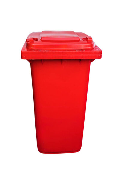 Пластиковый общественный мусорный бак или мусорный бак изолированы, обрезка пути
