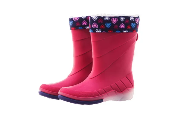 Pink Rubber Rain Boots для детей, изолированных на белом фоне — стоковое фото