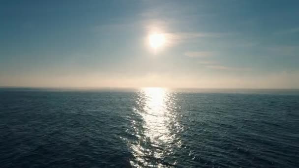 Aerial View Cargo Container Ship Sails Sea Fog Crane Vessel — Stock Video