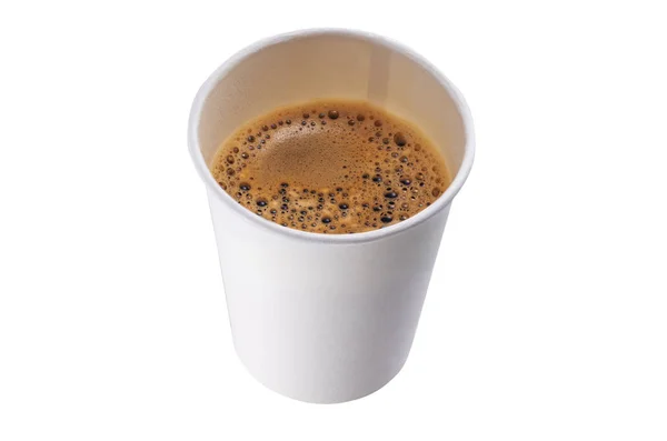 Café quente ou chá em uma xícara de plástico isolada em fundo branco — Fotografia de Stock