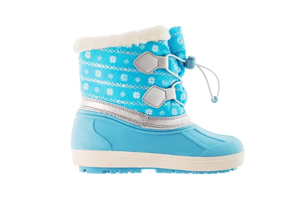Inverno botas de neve azul no fundo branco — Fotografia de Stock