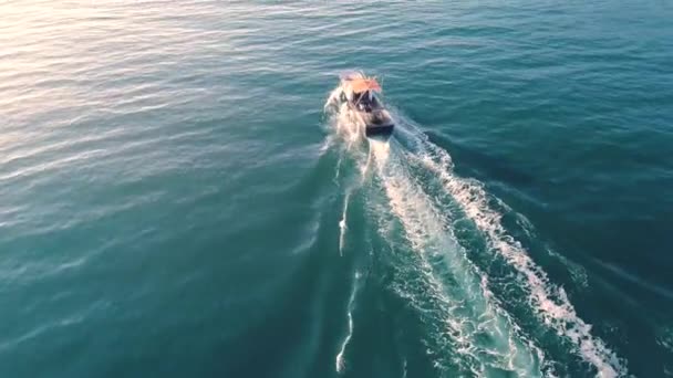 一清早在海水中航行的渔船和美丽的日出 — 图库视频影像