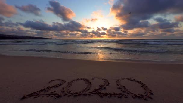Felice Anno Nuovo Concetto 2020 Sulla Spiaggia Mare Sunrsie Video — Video Stock