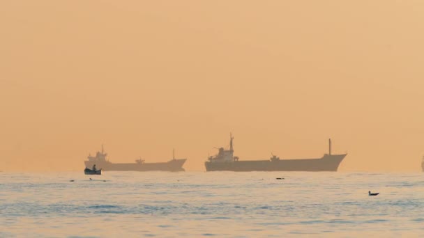 Cargo Ship Sailing Ocean Beautiful Sea Sunrise — Stock Video