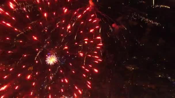 Πυροτεχνήματα Που Καίγονται Στο Νυχτερινό Ουρανό Θέα Στο Αστικό Τοπίο — Αρχείο Βίντεο