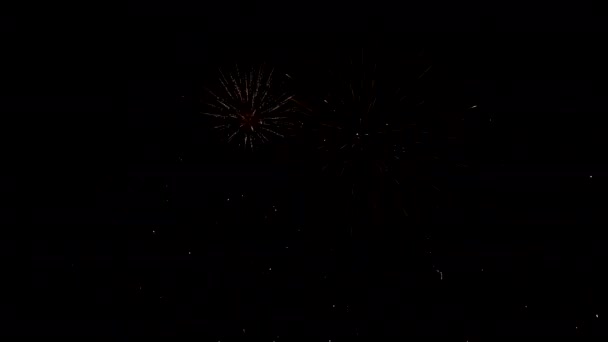 Vier Nieuwjaar Met Brandend Vuurwerk Lucht Stadsgezicht — Stockvideo