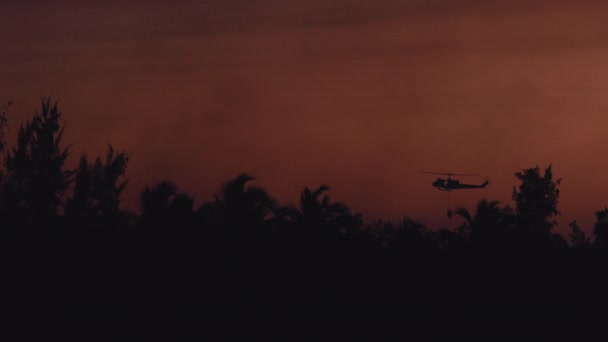 Rescue Fire Helicopter Collects Water Sea Flies Extinguish Tropical Forest — Stock Video