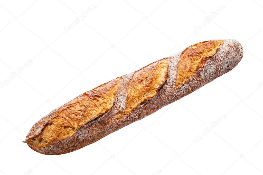 Bread. Freshly backed baguette isolated on white background