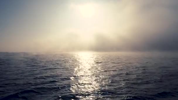 Foggy Morning Sea Waves Sunrise Ripple Water Aerial View — Stock Video