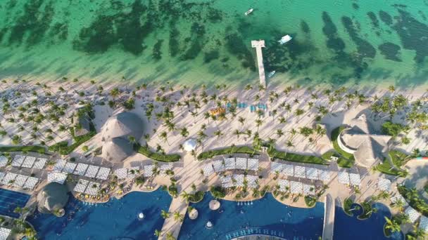 Karibská Tropická Pláž Palmami Bílým Pískem Cestování Dovolená Bavaro Resort — Stock video