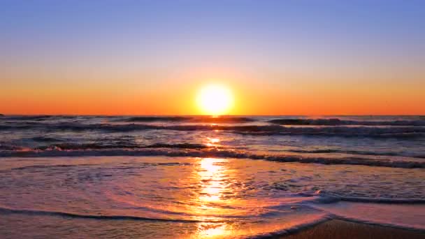 Zee Zonsopgang Spetterende Golven Het Zand — Stockvideo