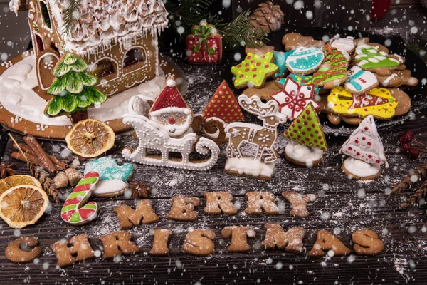 Gingerbread house with lights — Stock Photo, Image